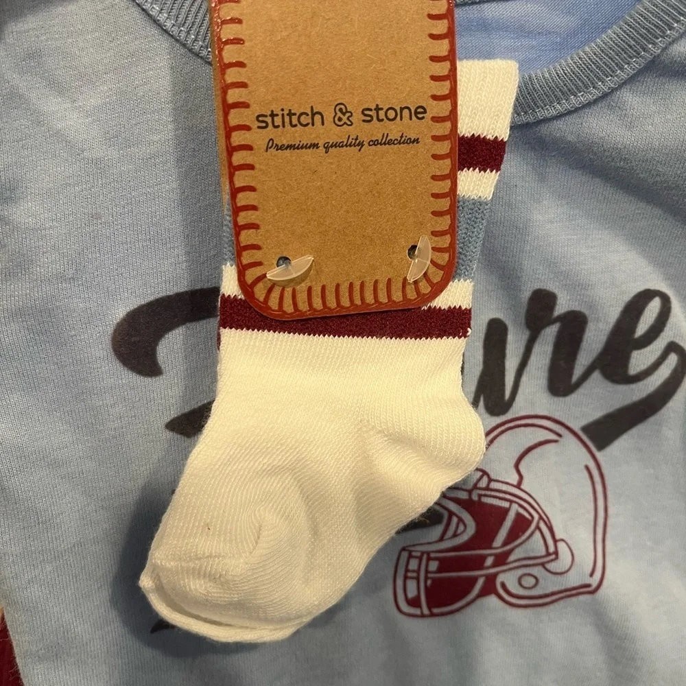 Future Football Baby Outfit with Helmet Graphic, Joggers and Socks Set